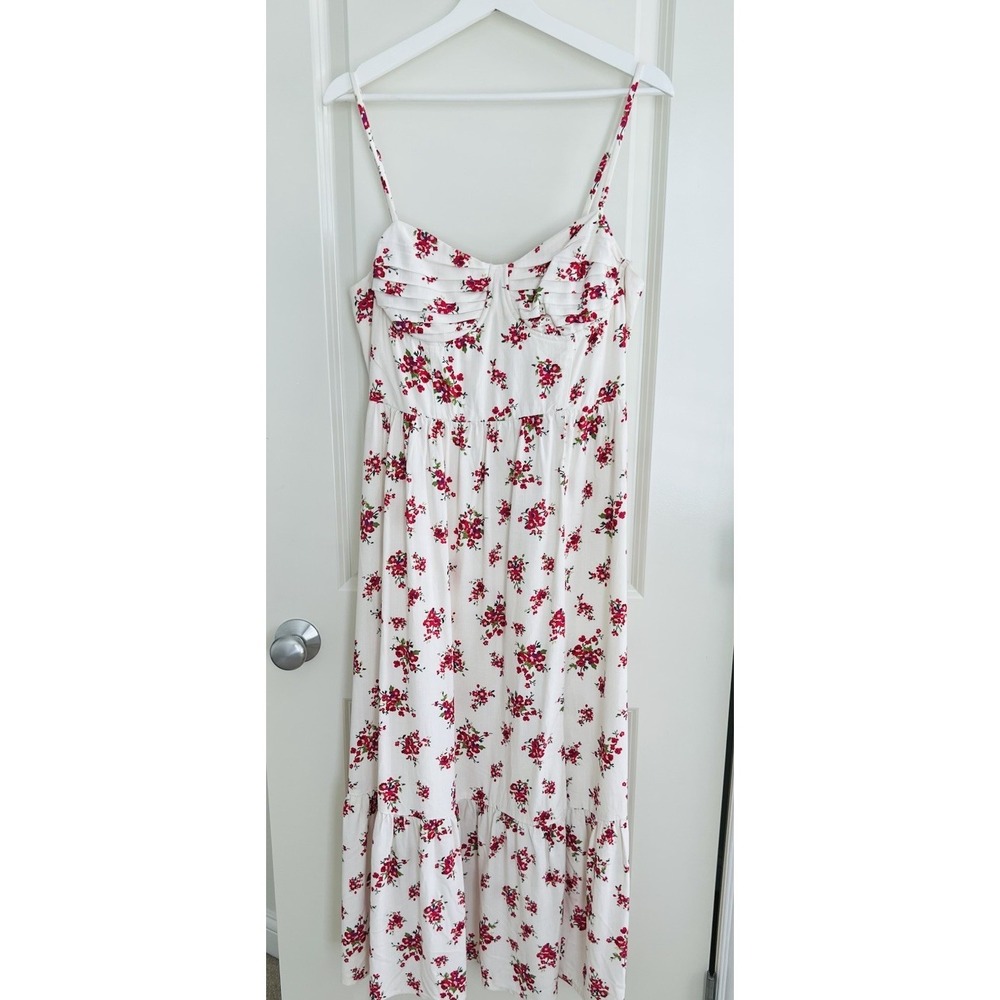 NWT ASTR The Label Corset Red Floral Pleated Sweetheart Midi Dress Strappy L - Picture 4 of 14